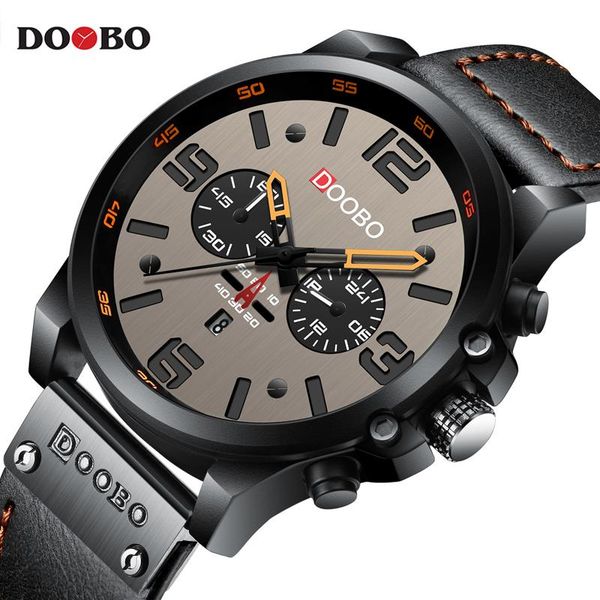 

wristwatches doobo mens watches waterproof sport wrist watch 8314 quartz military genuine leather relogio masculino d043, Slivery;brown