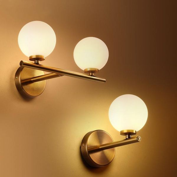 Lâmpadas de parede Minimalismo moderno G4 Lâmpada LED Quarto Globo de vidro Brass Scones de brilho dourado Iluminação interna Acreta