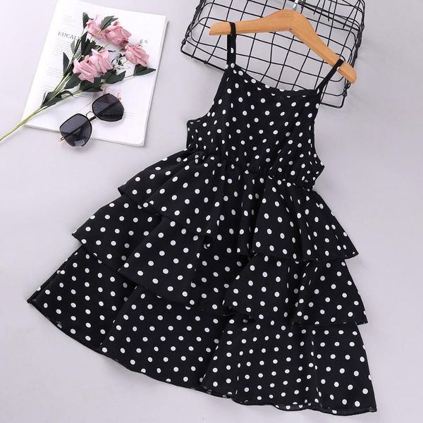 

girl's dresses girls summer clothing 2021 sleeveless european and american style chiffon mid-calf shoulderless breathable dots layered, Red;yellow