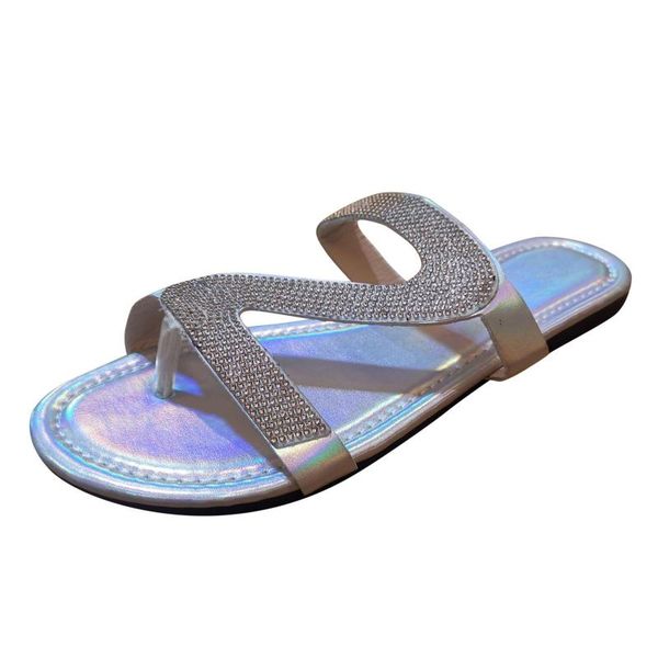 

fashion slippers women's rhinestone slip-on flat beach open toe breathable sandals shoe summer slides 2021 heels flip flops, Black