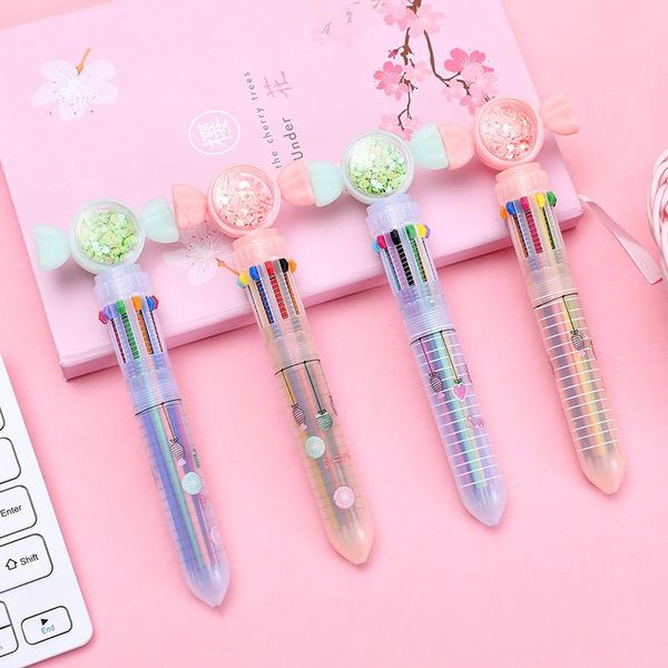 

ballpoint pens 16pcs press pen girl heart cute candy shape student hand account marker multi-functional multi-color ten-color, Blue;orange