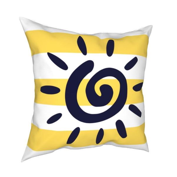 

pillow case navy blue spiral sun on mustard yellow stripes pillowcase printed polyester cushion cover decorative home 18''