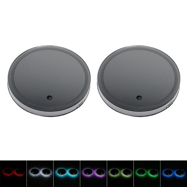 

anti-slip mats 2pcs car cup holder bottom pad light usb charge atmosphere rgb switchable 5 colors