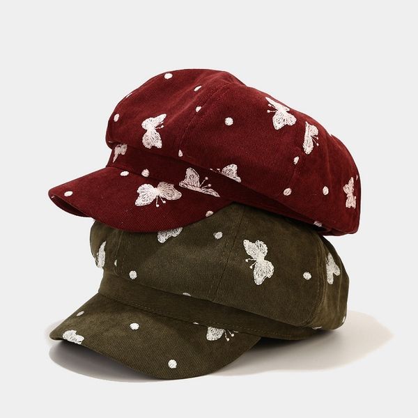 

new butterfly embroidered octagonal cap in autumn and winter, Blue;gray