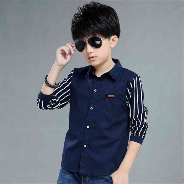 

childrens wear boys shirt long sleeve autumn casual kids striped 4 12 ages navy blue white stripe, White;black