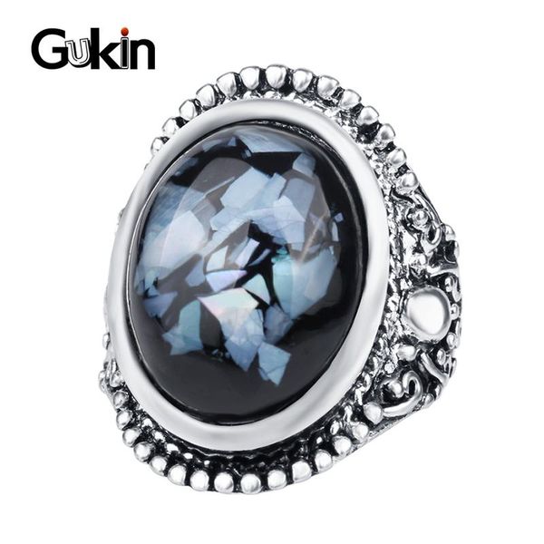 

cluster rings gukin bijouterie shells resin for women dazzle artificial coral accessories silver plated oval big vintage ring, Golden;silver