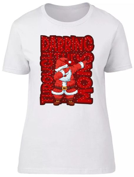 

dabbing through the snow christmas ladies womens fitted t-shirt, White;black