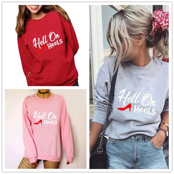 

women's hoodies & sweatshirts women hoodie hell on hells printed fleece long sleeve o neck loose sweatshirt girls pullovers winter, Black