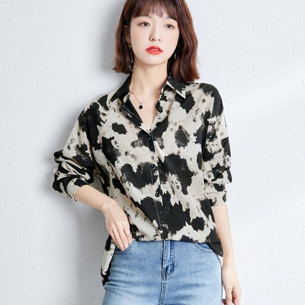 

women's blouses & shirts women leopard vintage spring autumn ladies casual print chiffon all-match blouse female, White