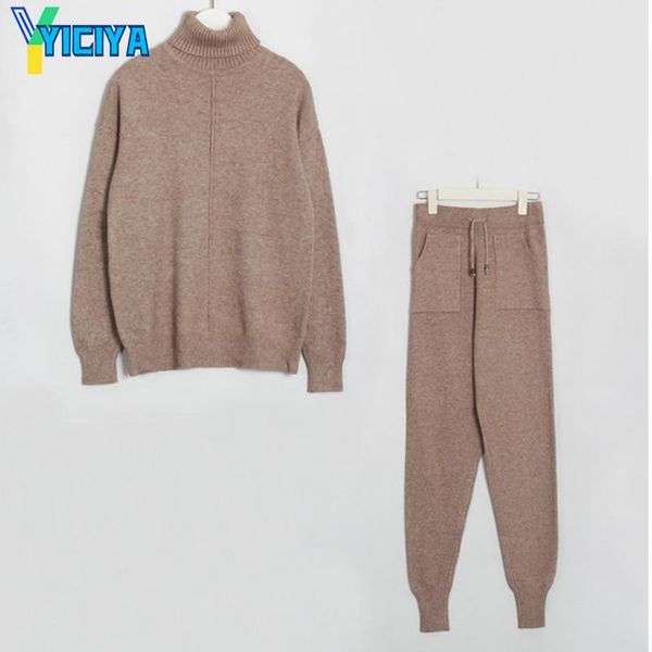

women's two piece pants yiciya 2 pieces sweater set women knitted loose trousers pullover sweater+ carrot sets tracksuit met, White