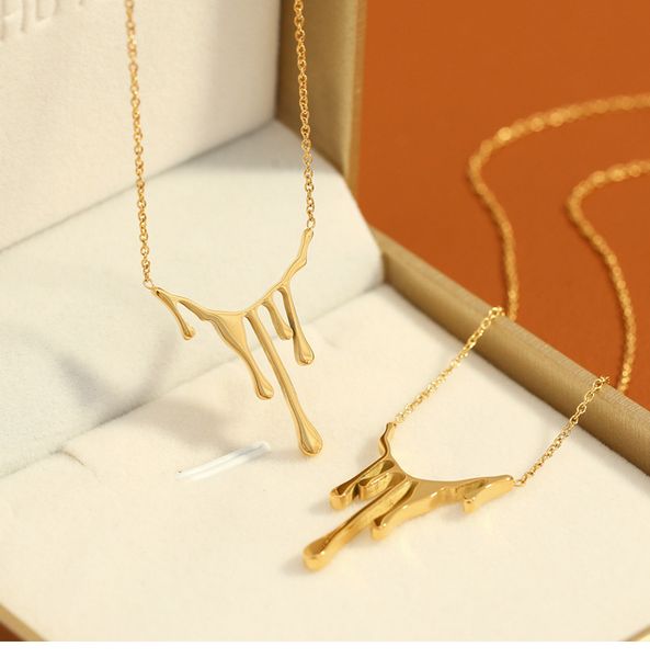 

2021 women fashion personality retro water drop irregular pendant necklace collarbone chain titanium steel 18k gold plating party valentine, Silver