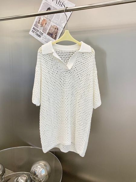 

women's polos 2021 women fashion short-sleeved hollow -neck knitted big t-shirt 0626, White