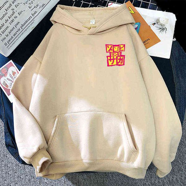 

zombie land saga letter graphics hoodies loose sweatshirts women long sleeve 2021 spring korean fashion pullovers oversized y0820, Black