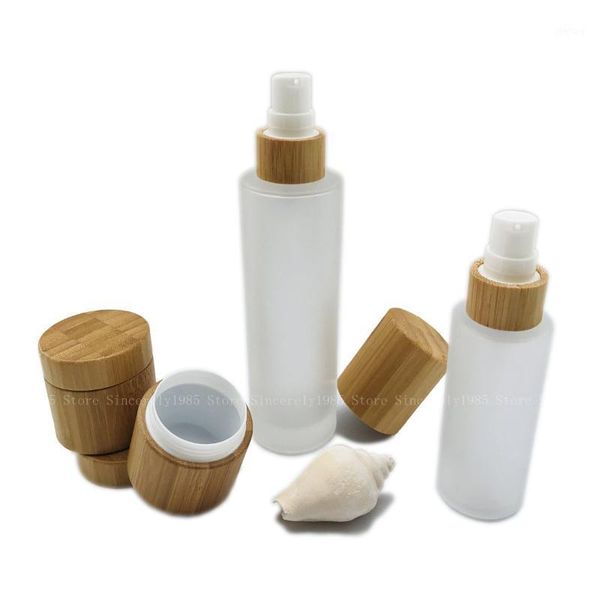 

storage bottles & jars 5pcs full bamboo cover 50ml/100ml frosted lotion pump pressure bottle makeup portable cosmetics, 30ml wooden cream