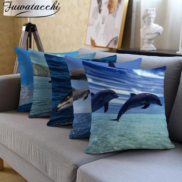 

cushion/decorative pillow fuwatacchi ocean style square cushion cover dolphin pattern throw for couch/car home decor pillowcase 45x45cm