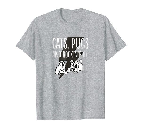 

simon's cat: cats, pugs and rock'n'roll t-shirt, White;black