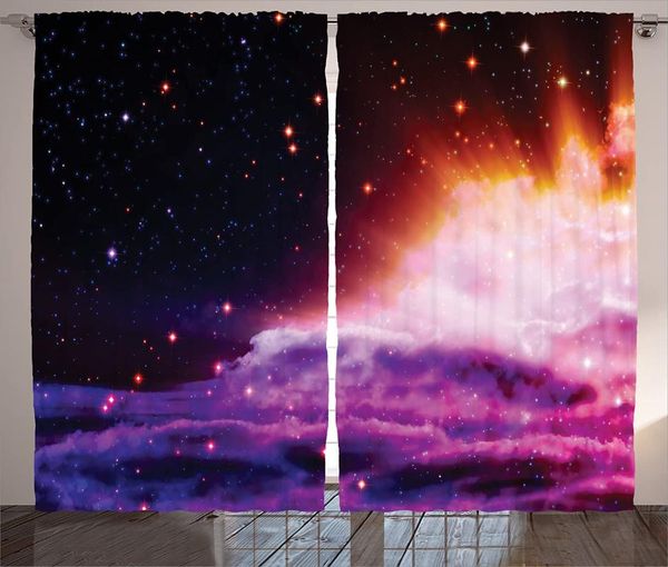 

curtain & drapes outer space curtains polar aurora borealis and stars like nebula astro movements living room bedroom window navy purple