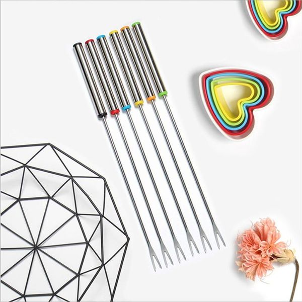 

forks 6 pcs stainless steel dessert fork anti-slip two-tooth fruit long tableware dining accessory