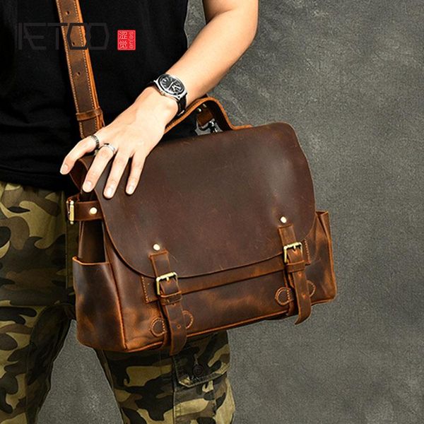 

backpack aetoo men's retro british style hand-crafted leather cowhide messenger bag shoulder