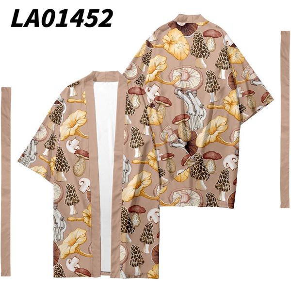 

ethnic clothing oversize 6xl mushroom printed long style japanese kimono cardigan with belt couple women men casual asian clothes harajuku, Red