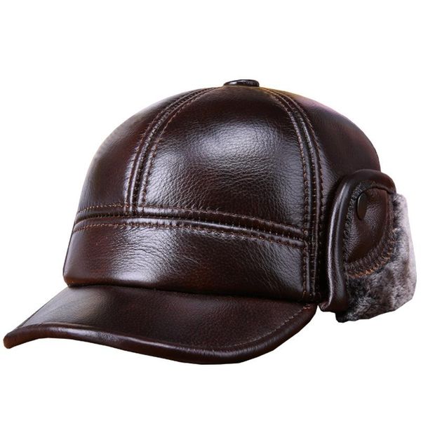 

berets genuine leather winter hats first layer cowhide warm earmuffs bomber caps plus velvet thicken man bone dad hat, Blue;gray