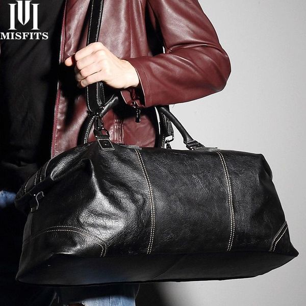 

leather travel bag men's hand-held large-capacity business trip luggage first layer duffel bags