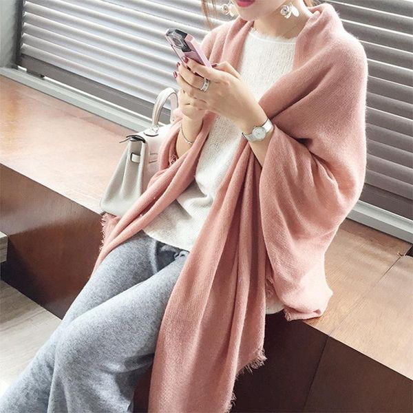 

scarves 2021 autumn and winter solid color soft airy imitation cashmere scarf shawl thickened warm bib women a199, Blue;gray