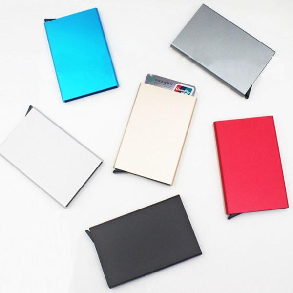 

card holders anti-theft id holder porte carte thin aluminium metal wallets pocket case bank women men box 2021, Brown;gray