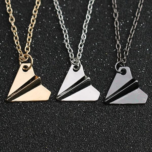 

one direction necklace paper airplane plane pendant gold black gun silver color fashion simple jewelry men women wholesale necklaces