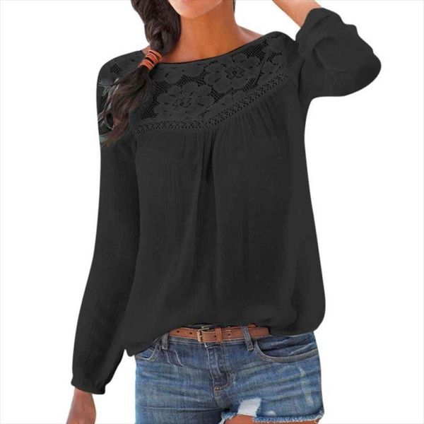 

lace winter casual long sleeve womens shirt patchwork tunique femme manche longues, White