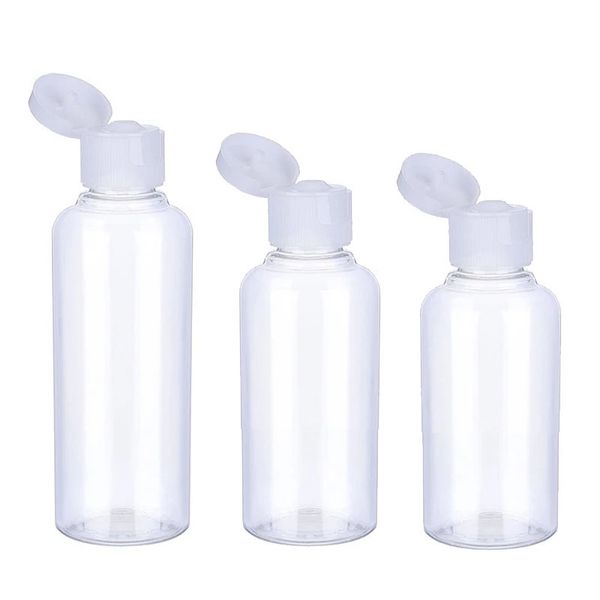 5ml 10ml 20ml 30ml 50ml 60ml 80ml 100ml Bottiglie di plastica di plastica 100ml Bottiglie ricaricabili Pet Trasparente Bottiglia trasparente con cappuccio a flip per il pacchetto liquido della lozione di shampoo