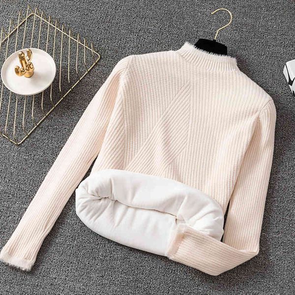 

fur sweater women velvet warm winter basic female long sleeve autumn slim black apricot knitwear korean style sweaters 210412, White;black