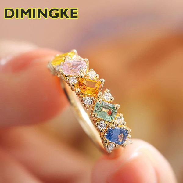 

cluster rings dimingke color 5a high carbon diamond ring 100%-s925 sterling silver plated 14k gold jewelry cocktail party woman gift, Golden;silver