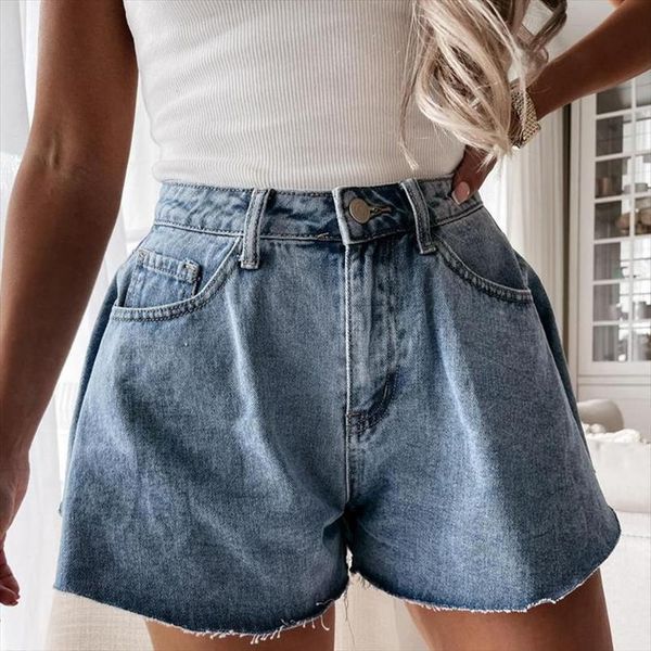 

spring wide leg blue womens shorts denim solid button office ladies summer pocket loose beachwear street mujer, White;black