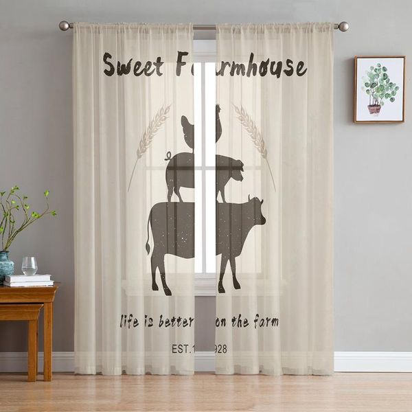 

curtain & drapes american country style farm retro horse pig chicken sheer curtains for living room bedroom voile tulle window
