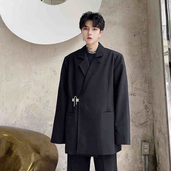 

men's suits & blazers lock buckle men streetwear fashion hip hop loose casual black party jacket male women office coat blazer uu5d, White;black