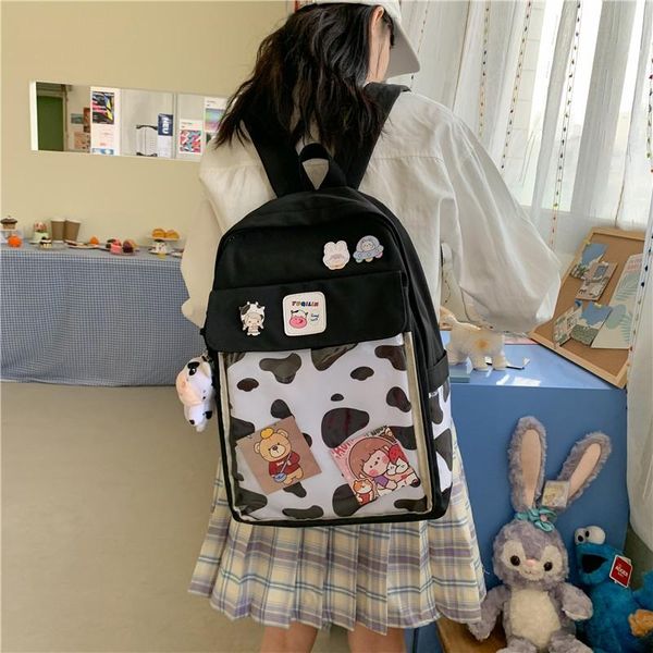 

school bags kawaii cow pattern backpack contrast color women's fashion bookpacks nylon waterproof travel backpacks