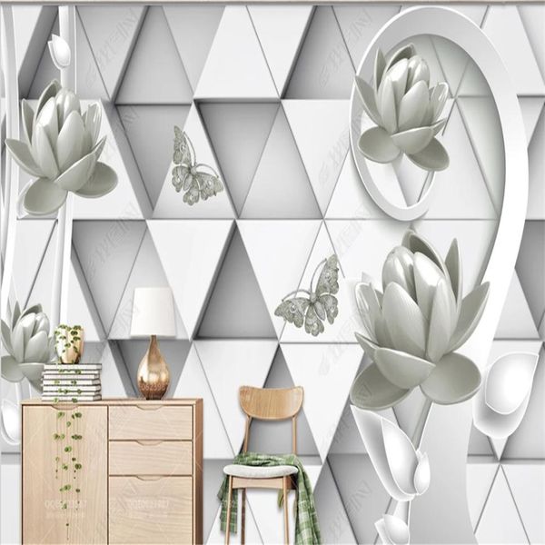 

three-dimensional relief lotus wallpapers tv background wall 3d stereoscopic wallpaper