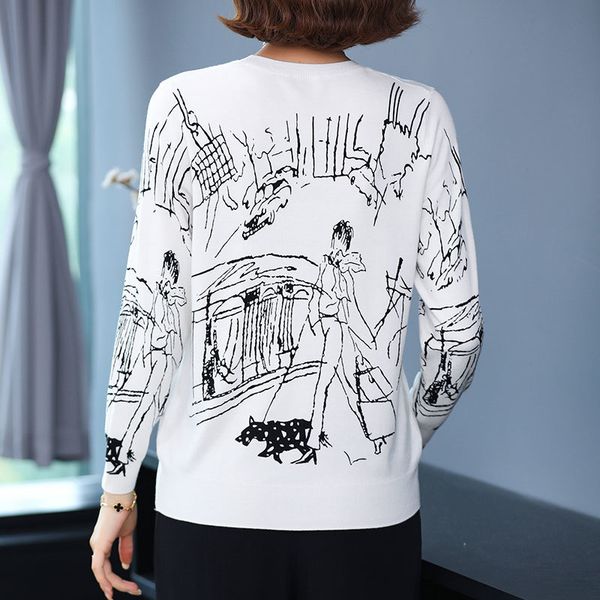 

women's sweaters fashion women clothing wool sweater jumper o-neck loose printing long sleeves female casual knitted pul, White;black