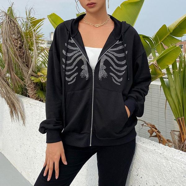 

women's hoodies & sweatshirts autumn and winter sternum drill loose casual hooded long sleeve hoodie coat for women 2021 wear, Black
