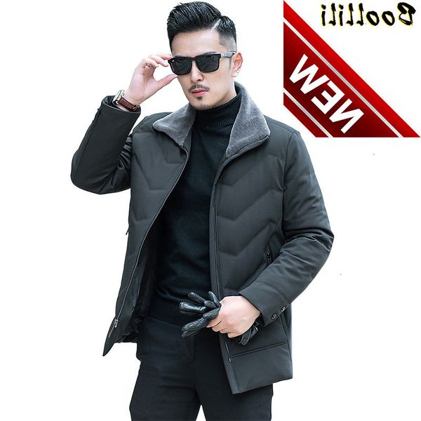 

boollili winter coat men duck down lamb fur collar puffer jacket korean warm parka doudoune homme, Black