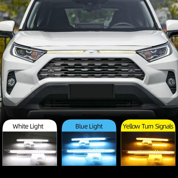

2pcs led daytime running lights for toyota rav4 car engine hood vent cover decoration drl 2019 2020 2021 turn signal lamp