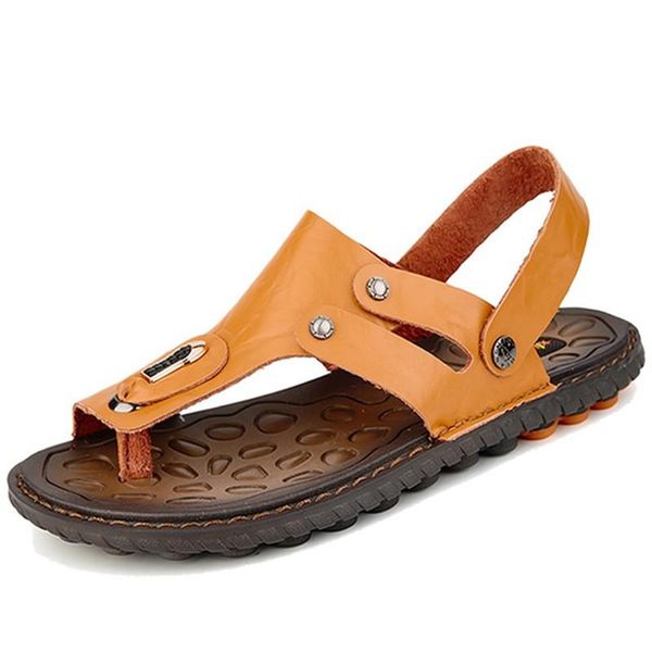 

sandals 2021 men summer genuine leather roman soft comfortable casual shoes beach flip flops male fashion outdoor slippers, Black