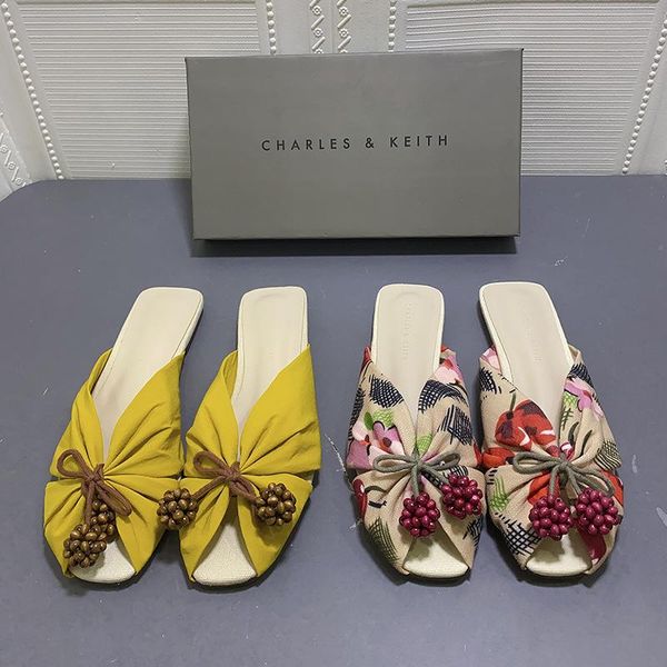 

slippers small women's shoes 2021 summer outer wear fairy style flowers flat, Black