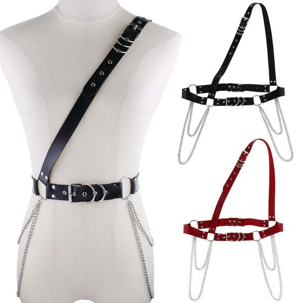 

belts japanese soft girl harajuku lolita punk gothic fashion trend metal buckle fine chain decoration leather belt strap, Black;brown