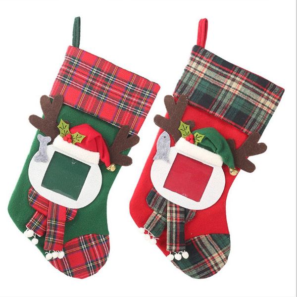 

christmas decorations 2022 stocking transparent po frame checked cloth xmas socks gift candy bag chaussette de noel decoration