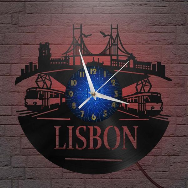 

wall clocks lisbon modern design home decor creativity 12 inch record clock led city view living room decoration