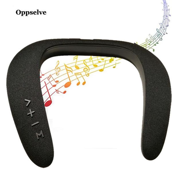 

oppselve portable bluetooth neckband dual speakers 3d stereo sound loundspeaker support fm radio sd card usb disk handscall