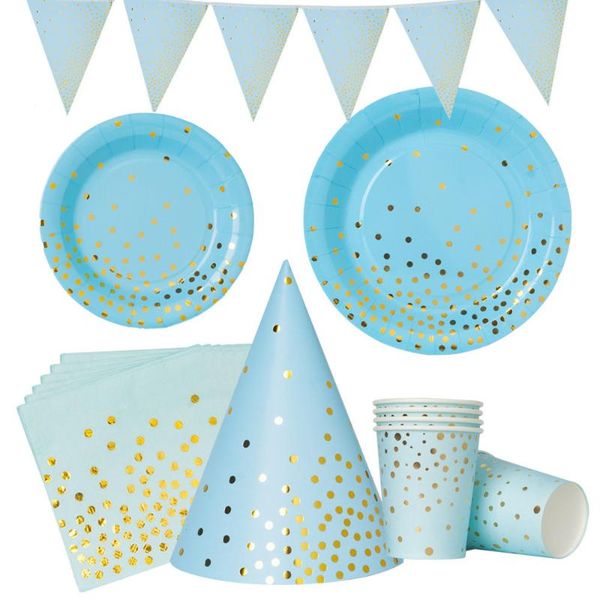 

disposable dinnerware blue gold dot baby boy girl party tableware cup plate napkin 1st birthday decor kids shower supplies