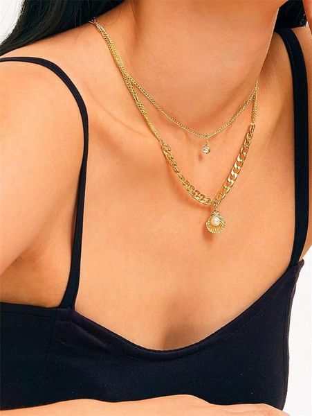 

fashion simple temperament pearl shell shape pendant multi-layer short clavicle necklace wholesale necklaces, Silver